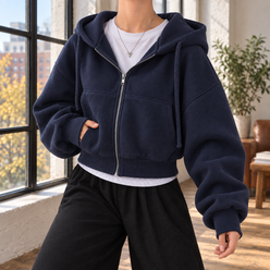 Cropped Fleece-Lined Zip Hoodie