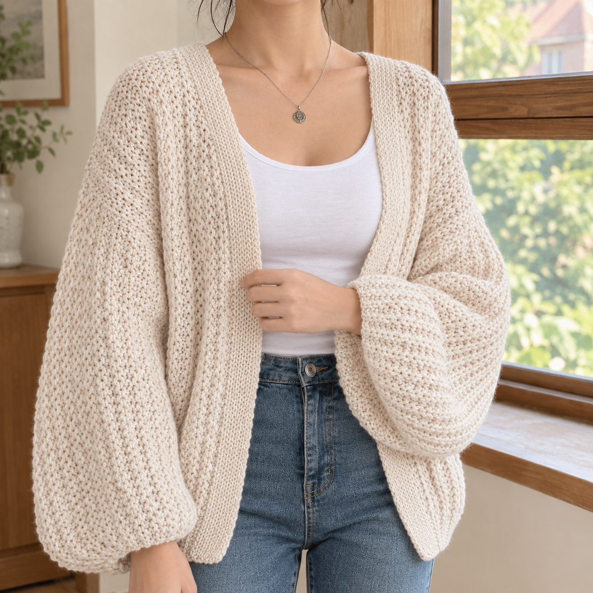 Chunky Cardigan with Balloon Sleeves