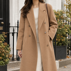 Coat Polyester Double-Breasted Relaxed Longline with Wide Lapels