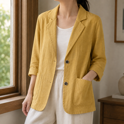 Blazer Polyester Relaxed Hip-Length with Two-Button Front