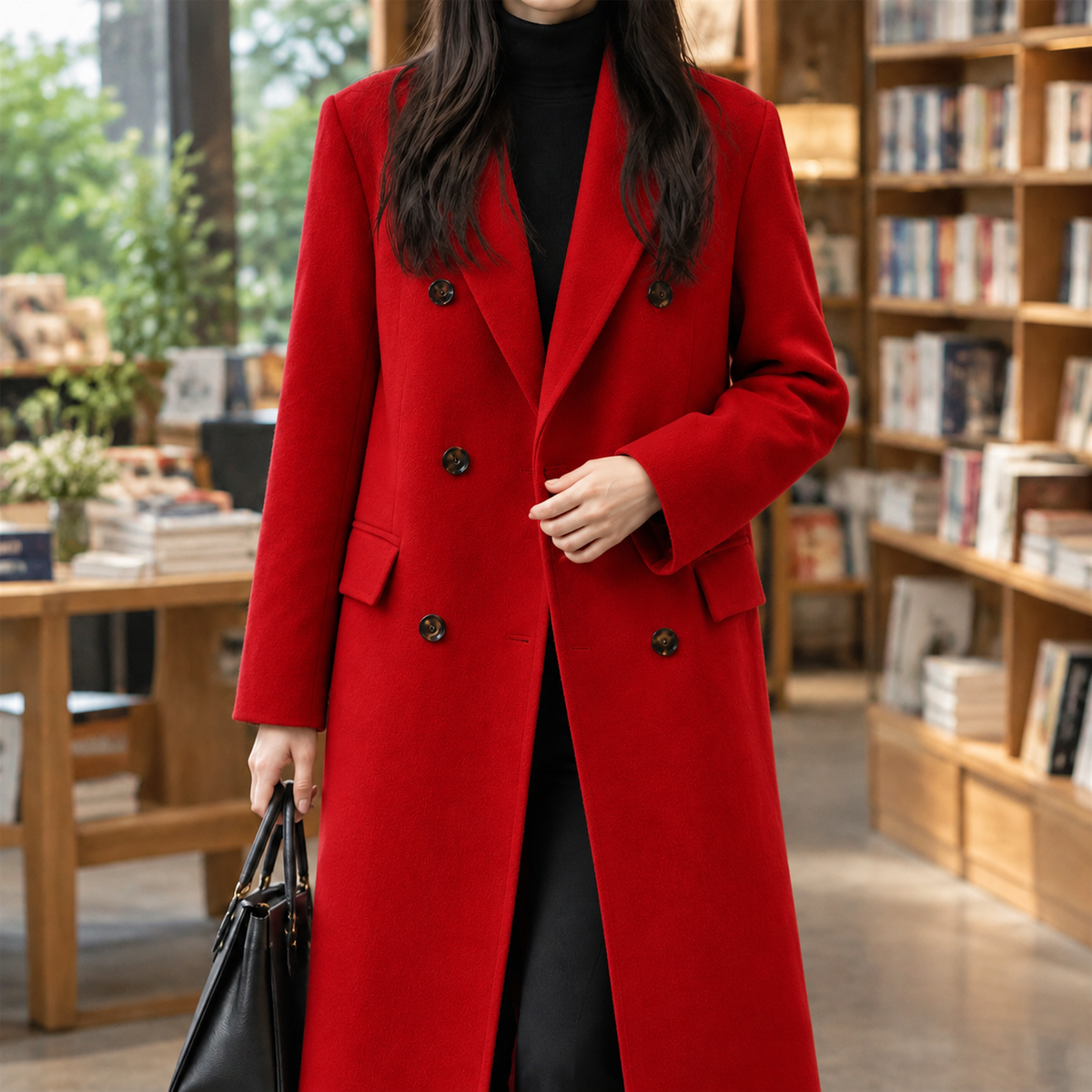 Overcoat Polyester Double-Breasted Longline Regular Fit with Flaps