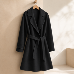 Coat Cashmere-Feel Brushed Polyester Wrap with Contrast Piping