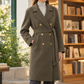 Coat Wool Double-Breasted Longline Straight with Self-Tie Belt