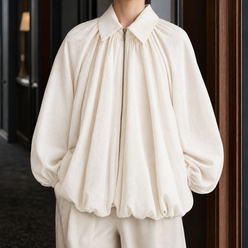Batwing Jacket Polyester Relaxed with Point Collar and Zip Front