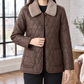 Quilted Jacket Faux Leather with Plush Collar and Patch Pockets