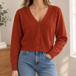 Smooth V-Neck Cardigan with Clean Shape