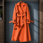 Overcoat Polyester Double-Breasted Long Flared with Buckled Belt