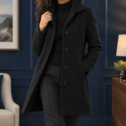 Coat Polyester Mid-Thigh Single-Breasted with Notched Collar