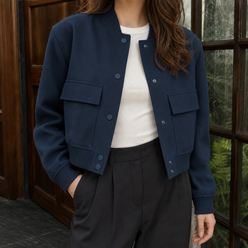 Utility Jacket Polyester Cropped with Snap Front and Flap Pockets
