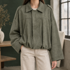 Bomber Jacket Faux Suede Loose Cropped with Concealed Zip, Bubble Hem