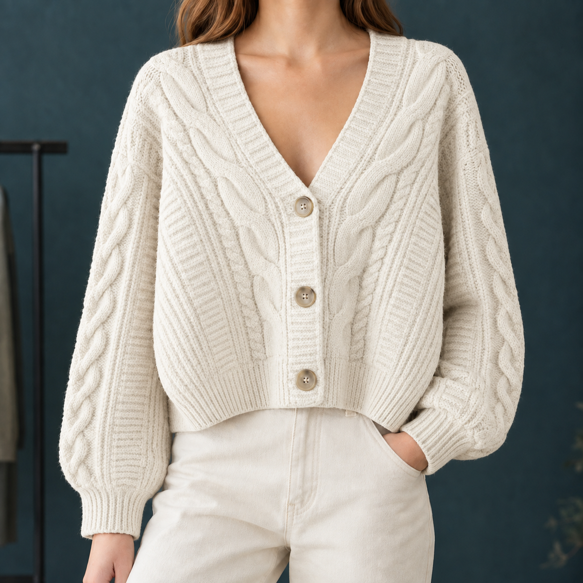 Relaxed Cable Knit Cardigan