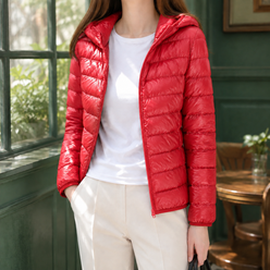 Hooded Jacket Cashmere-Feel Slim with White Duck Down and Full Zip