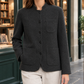 Jacket Wool Stand Collar with Five-Button Front and Patch Pockets