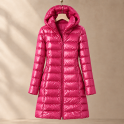 Jacket Duck Down Quilted Slim Mid-Length with Padded Hood and Zip