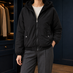 Hooded Jacket Polyester Fleece-Lined with Full Zip and Snap Pockets