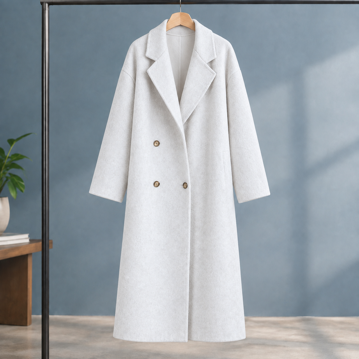 Coat Wool Blend Cashmere-Feel Double-Breasted Relaxed Longline