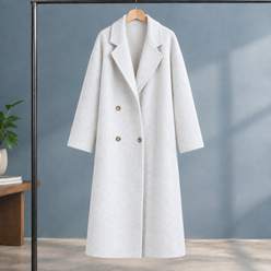 Coat Wool Blend Cashmere-Feel Double-Breasted Relaxed Longline