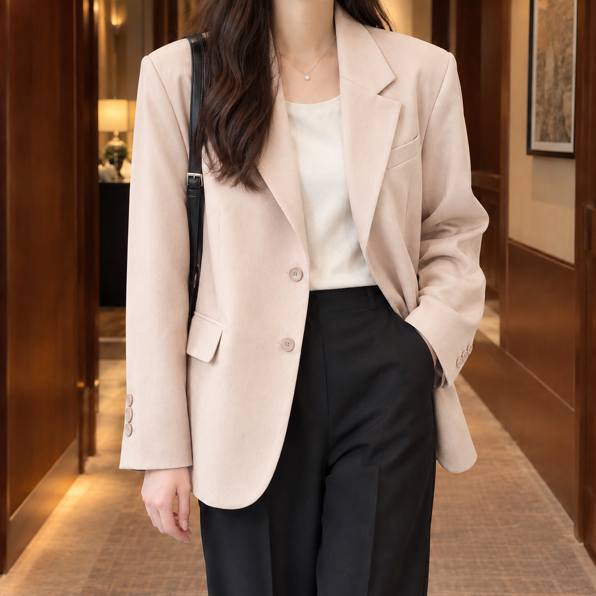 Blazer Polyester Short Tailored with Notched Lapels and Two Buttons