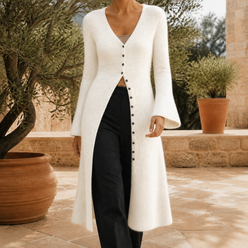 Wool-Blend V-Neck Longline Cardigan