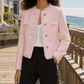 Jacket Polyester Textured Cropped Collarless with Fringed Edges
