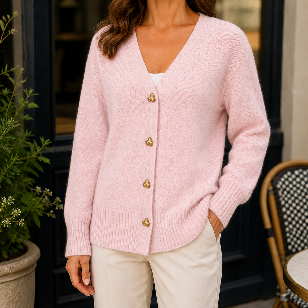 Heart Button V-Neck Jumper