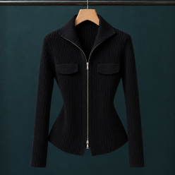 Ribbed Zip Cardigan with Shaped Profile