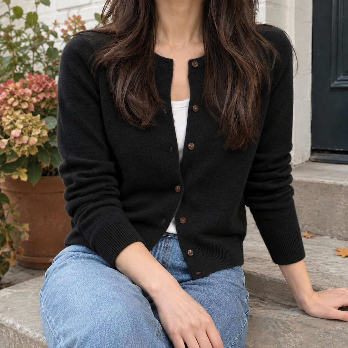 Fine Knit Round Neck Cardigan