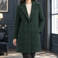 Coat Polyester Windowpane Mid-Length with Notched Lapels
