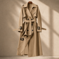 Overcoat Polyester Longline with Wide Lapels, Tie Belt and Cuff Straps