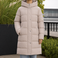 Puffer Jacket Polyester Longline with Padded Hood and Side Vents