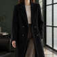 Coat Wool Blend Double-Breasted Long Straight with Wide Lapels