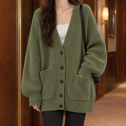 Chunky Ribbed Cardigan with Dropped Shoulders