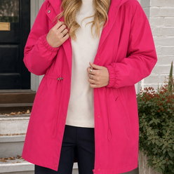 Hooded Jacket Polyester with Zip-and-Snap Front and Drawstring Waist