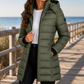 Quilted Jacket Polyester Longline with Hood, Full Zip and Side Pockets