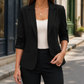 Blazer Polyester with Ruched Three-Quarter Sleeves and Notched Lapels
