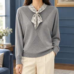 Scarf Neck Jumper with Patterned Tie