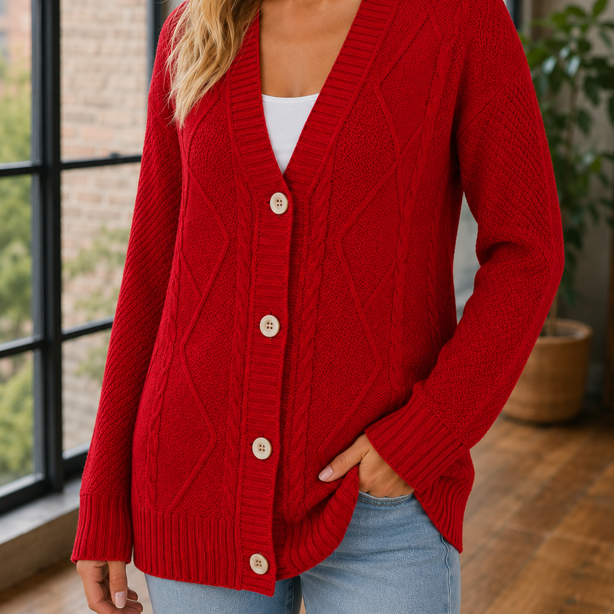 Cable Knit V-Neck Jumper