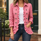 Gingham Jacket Polyester Fitted with Ruffled Front and Curved Hem