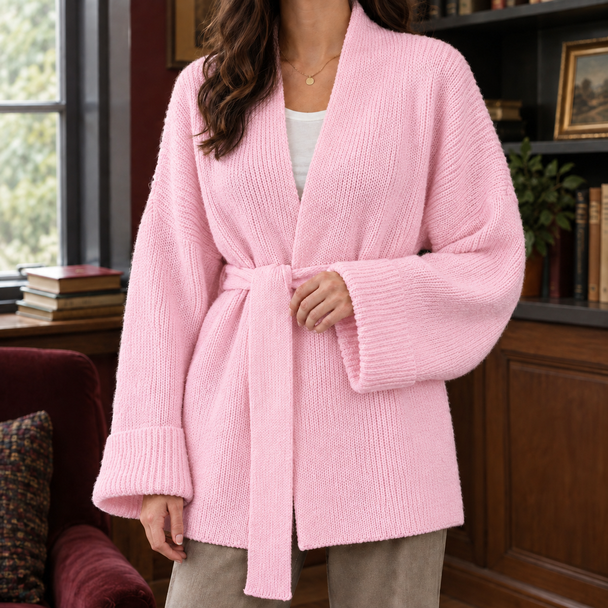 Belted Open-Front Cardigan