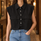 Cropped Denim Utility Top with Flap Pockets