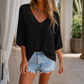 Open-Knit Cotton V-Neck Top