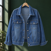 Denim Jacket Cotton Blend Relaxed with Four Pockets and Turned Cuffs