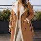 Coat Polyester Belted Longline with Plush Contrast Trim