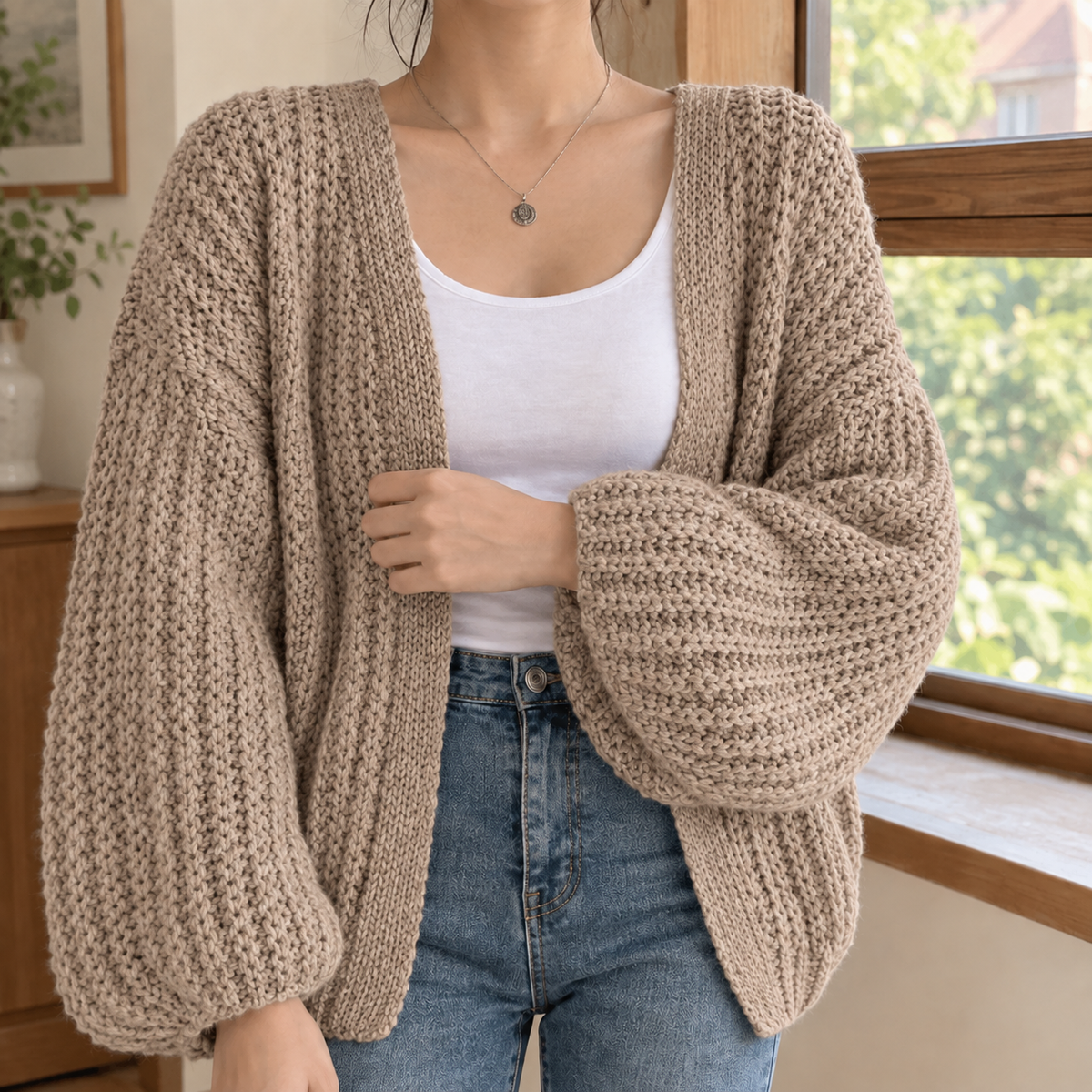 Chunky Cardigan with Balloon Sleeves