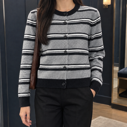 Striped Waist-Length Cardigan