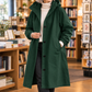 Overcoat Polyester Hooded Longline with Button Front and Side Pockets