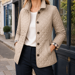 Quilted Jacket Polyester Diamond-Quilted with Checked Turn-Back Cuffs