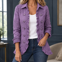 Jacket Polyester Fitted with Floral Appliqué and Ruffled Edging