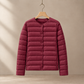 Quilted Jacket Lightweight Down Slim with Round Neck and Welt Pockets