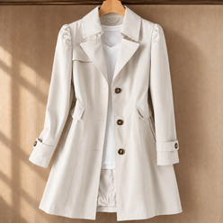 Trench Coat Cotton Blend Lightweight Tailored with Flared Hem